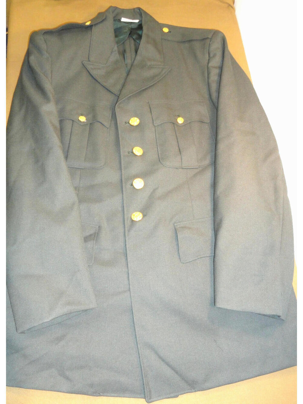 4 BUTTON ARMY SERGE GREEN 44 WOOL SERGE POCKETS UNIFORM DRESS JACKET MEN 41 LONG